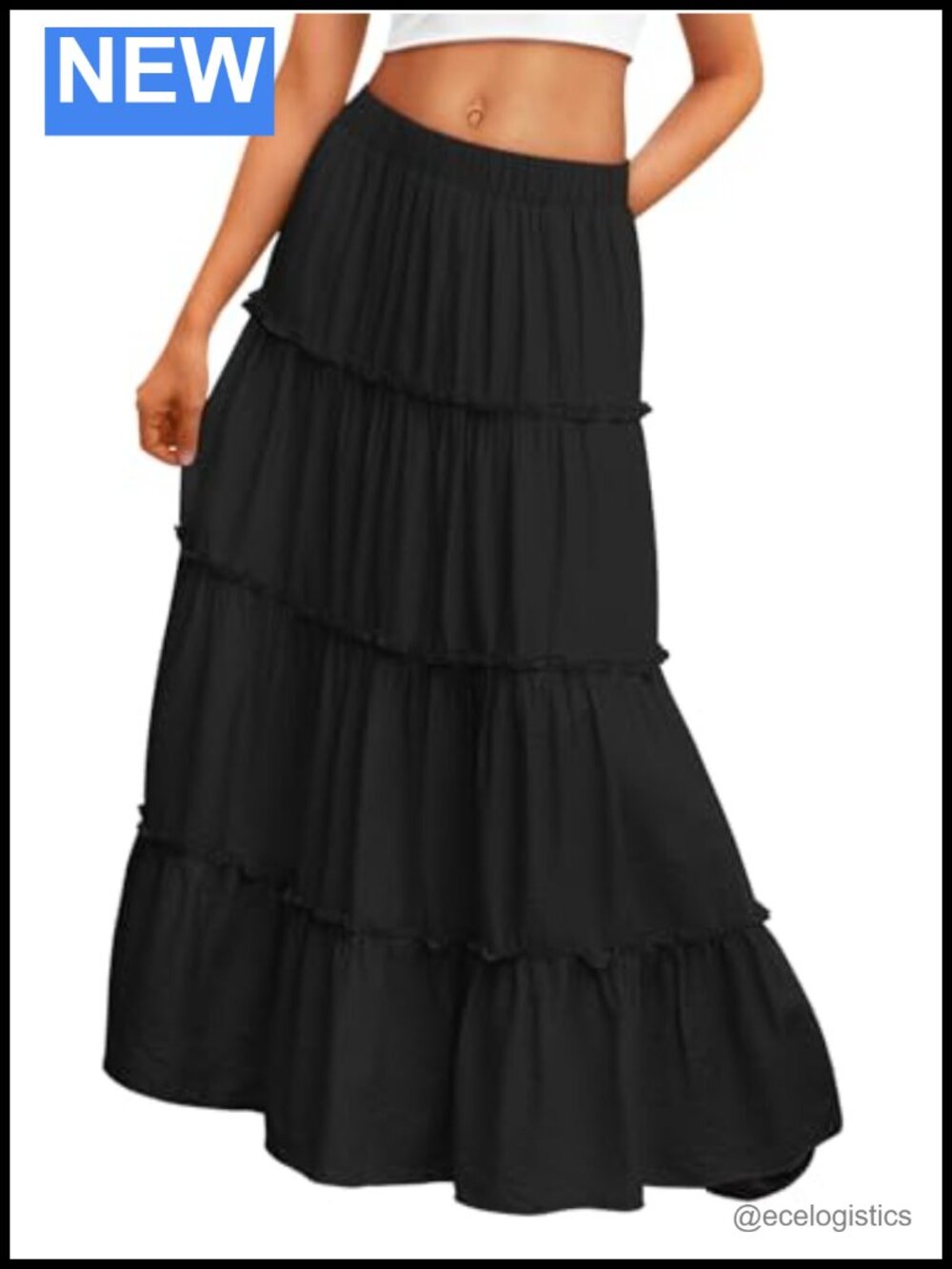 Boho Maxi Skirt with Pockets High Waisted A-Line Ruffled Hem